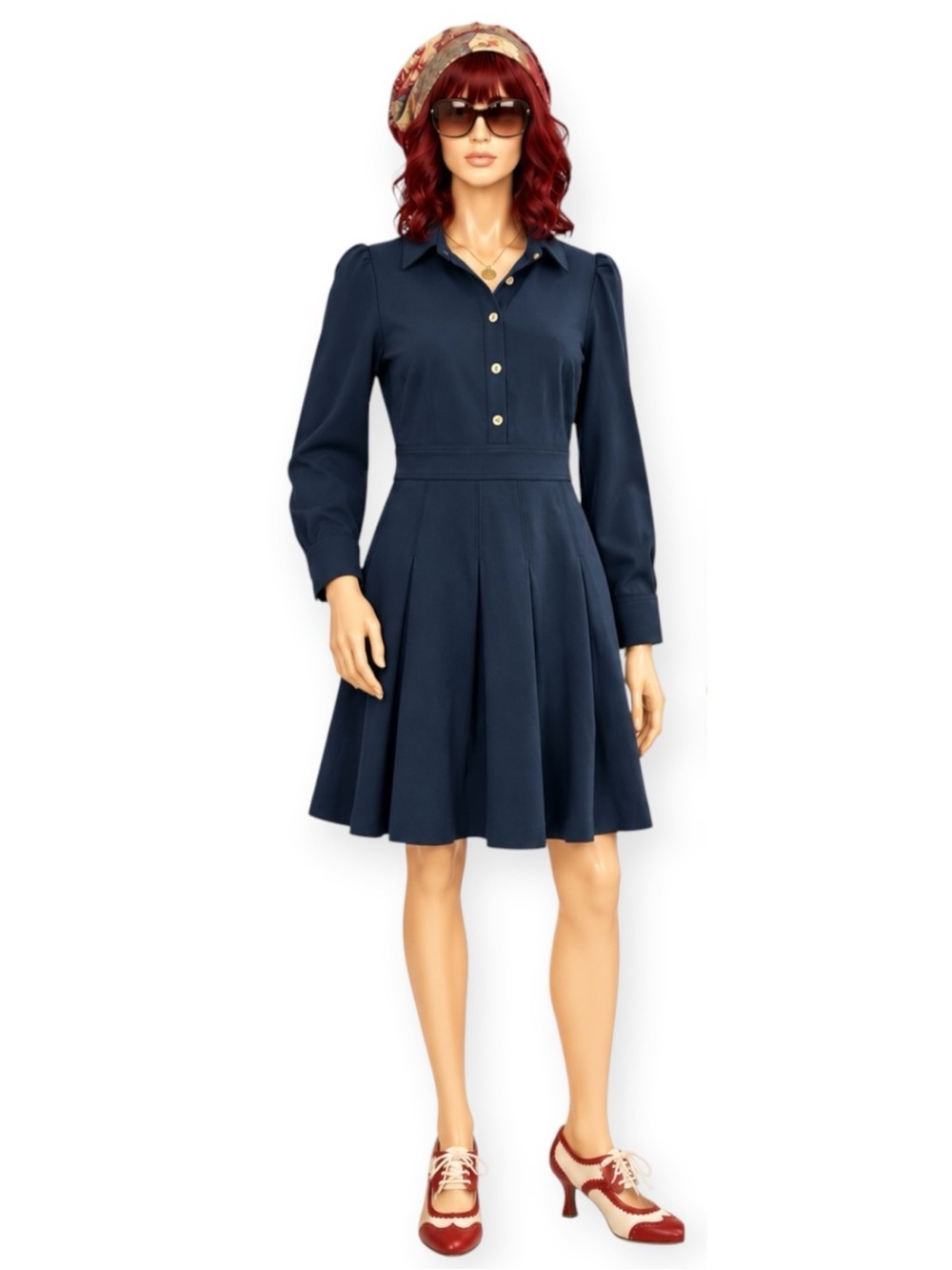 Boden Catrin Navy Size 6R Box Pleats Ponte Shirt Dress Classic Old Money NWOT